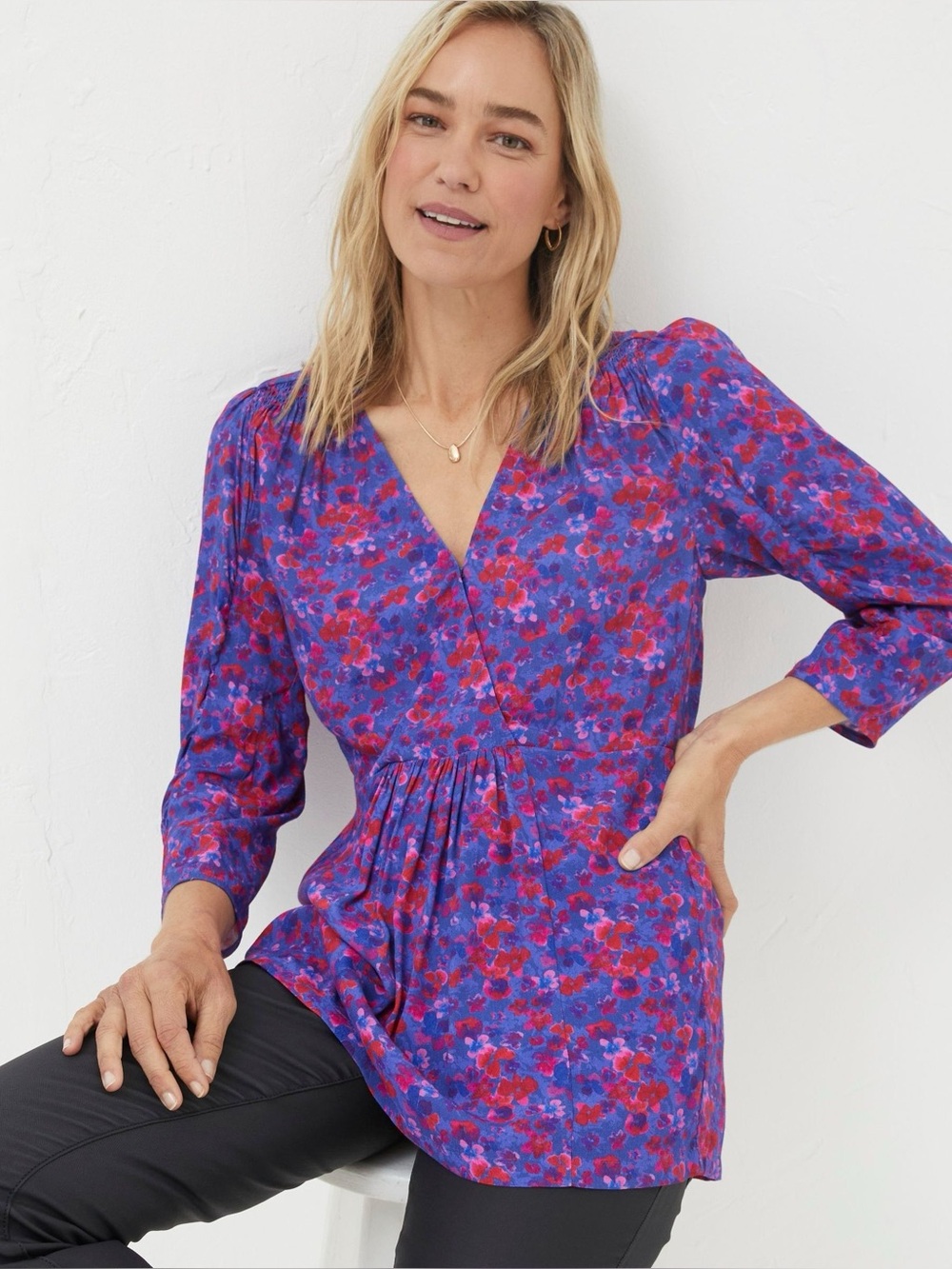 Fat Face Floral Purple Frankie Painterly Blouse
